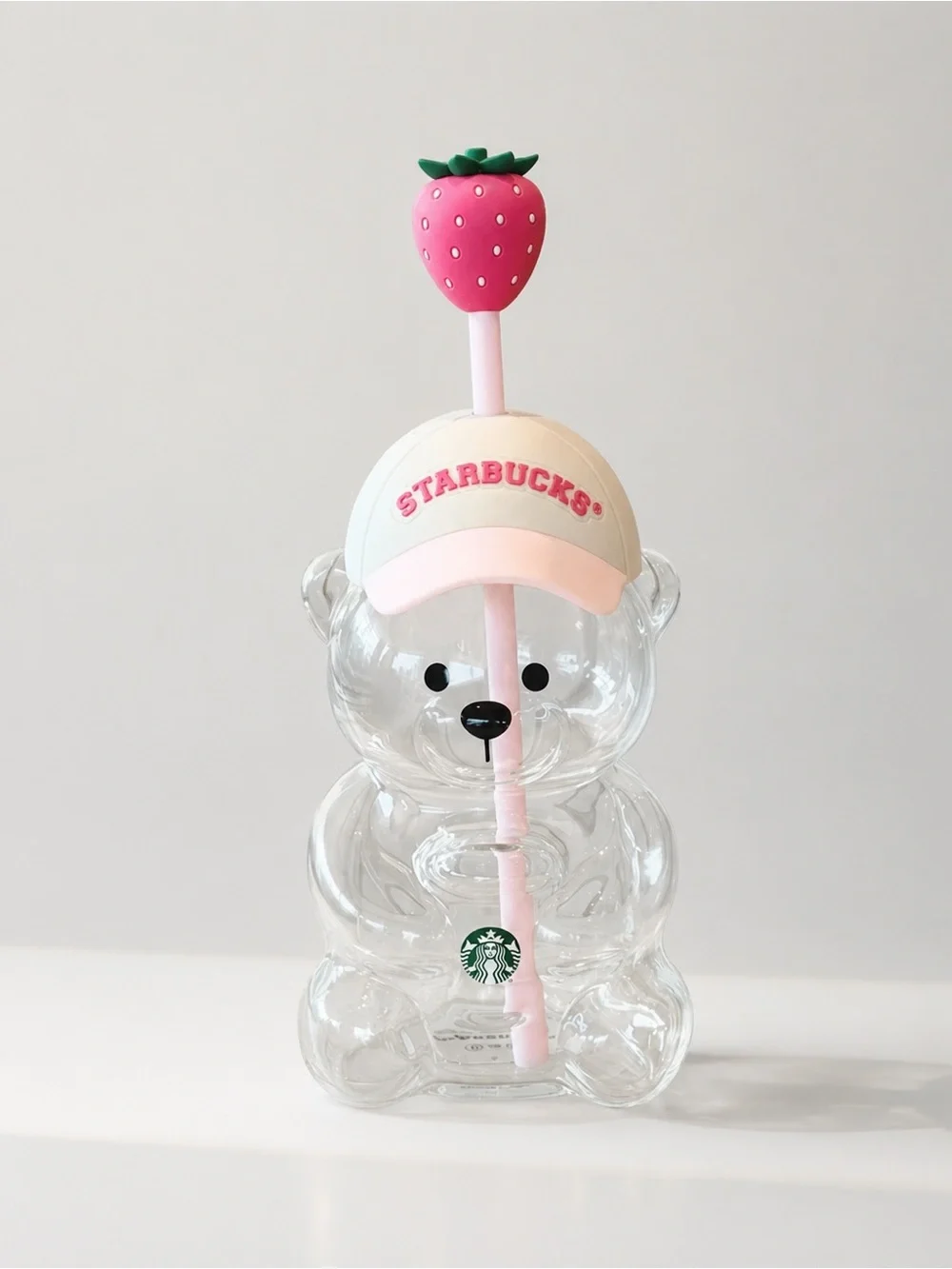NEW Pink 💕 Starbucks Bear 🐻 Glass Cup Strawberry Straw Tumbler RARE, NEW SEALED